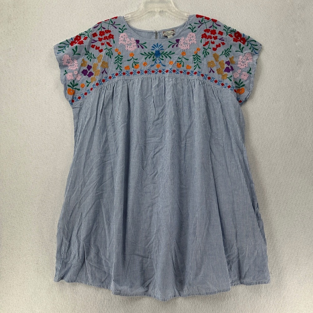Studio West Striped Mini Dress Womens 2X With Floral Embroidery Accent Pockets